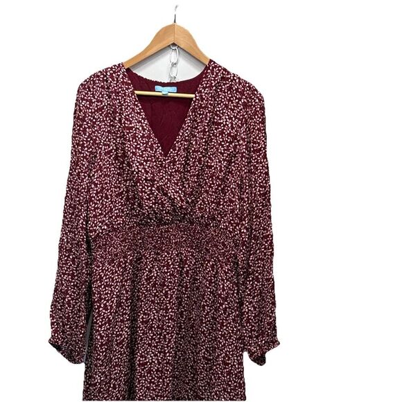 Draper James RSVP Floral Dress Burgundy Wrap Smocked Waist Midi XXL Plus Size - Picture 5 of 10
